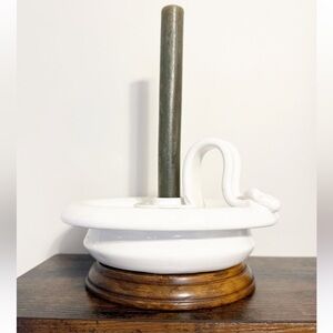 Large Vintage Italian Ceramic Candle Holder with Wood Base